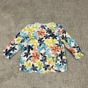 Hot Cotton Top Womens Small Floral Linen Cotton 3/4 Sleeve Shirt USA